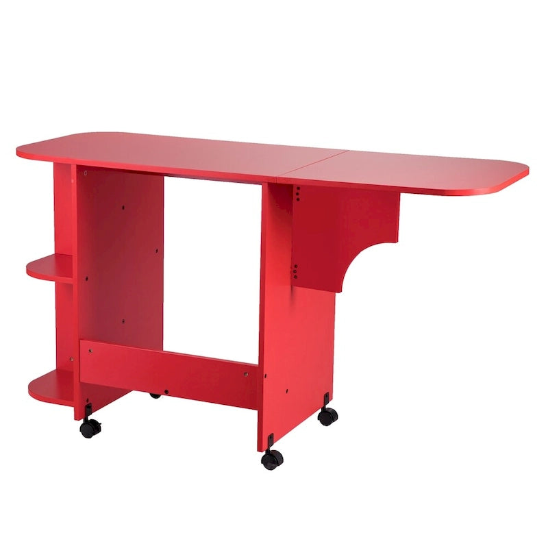 Table de couture/station de bricolage pliante roulante rouge de style campagnard