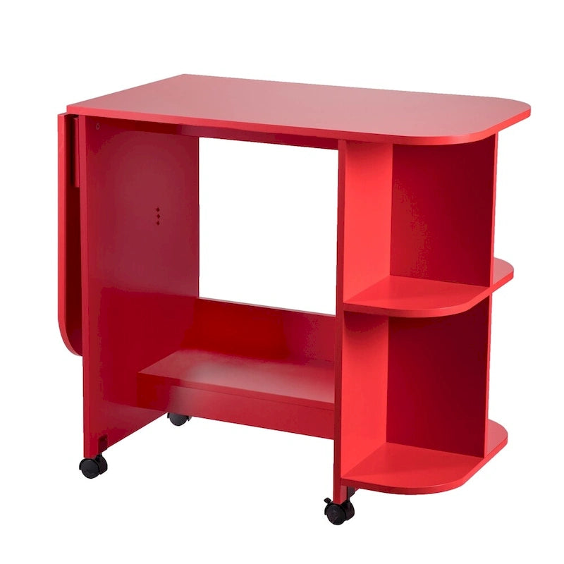 Table de couture/station de bricolage pliante roulante rouge de style campagnard