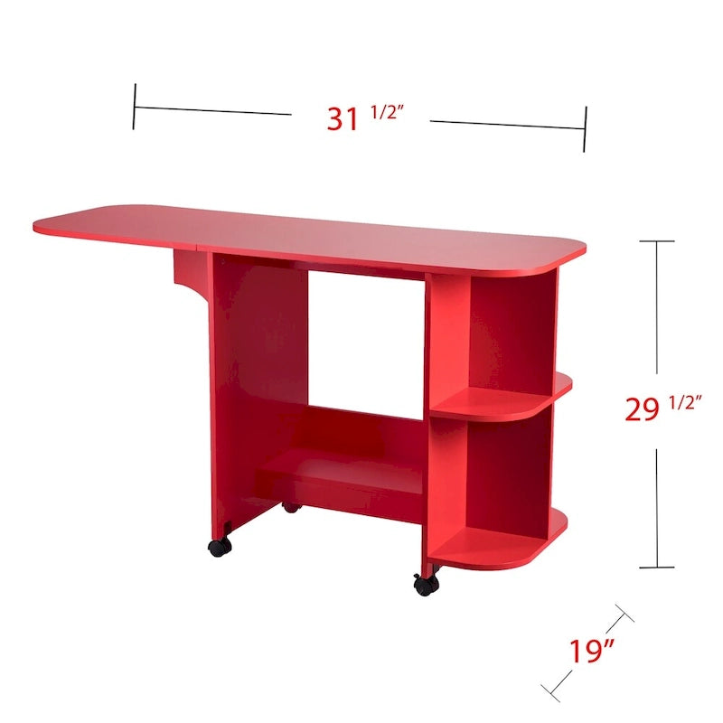 Table de couture/station de bricolage pliante roulante rouge de style campagnard
