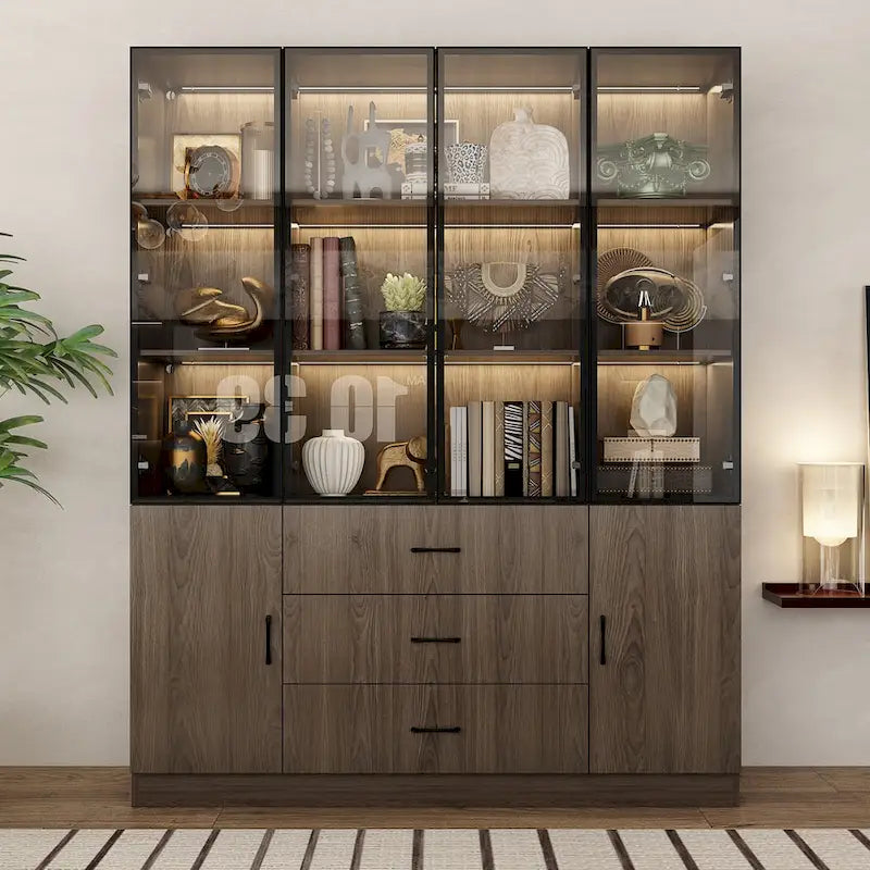 Meuble luminaire personnalisable en aluminium et verre pour buffet/bibliothèque