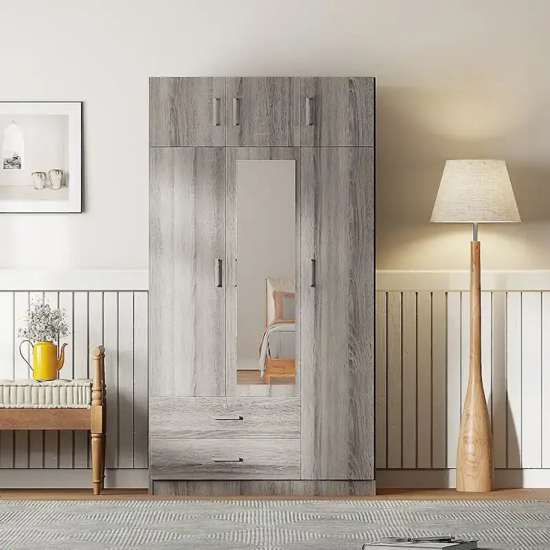 Armoire à miroirs avec 2 tiroirs et meuble haut