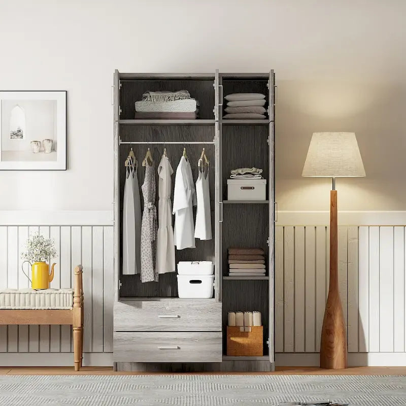 Armoire à miroirs avec 2 tiroirs et meuble haut