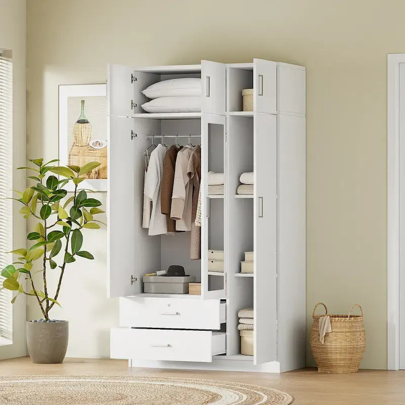 Armoire à miroirs avec 2 tiroirs et meuble haut