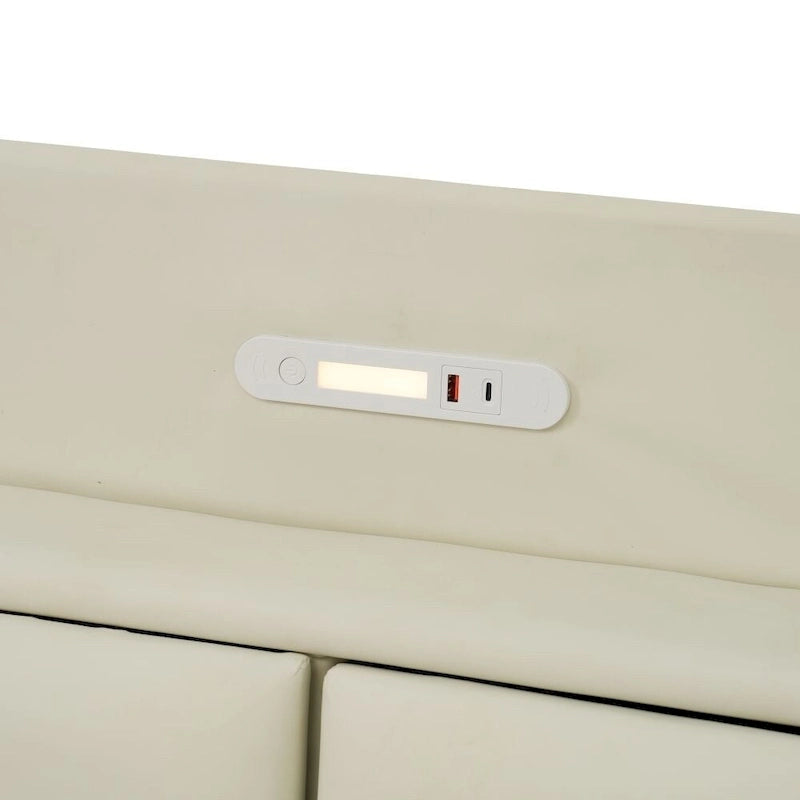 Cadre de lit flottant Queen Size avec tête de lit de rangement, Lit plateforme rembourré moderne avec ports USB