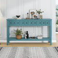 Console en pin rustique vert turquoise 60 po avec 4 tiroirs, étagère inférieure et finition vieillie pour entrée