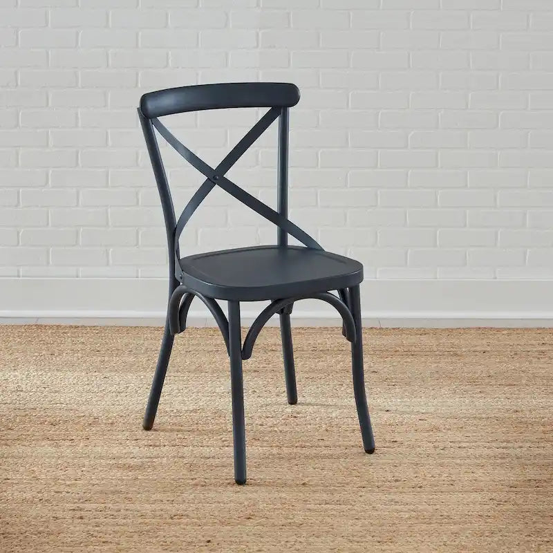 Chaise d'appoint à dossier en X en métal vieilli de la série Vintage - Blanc antique