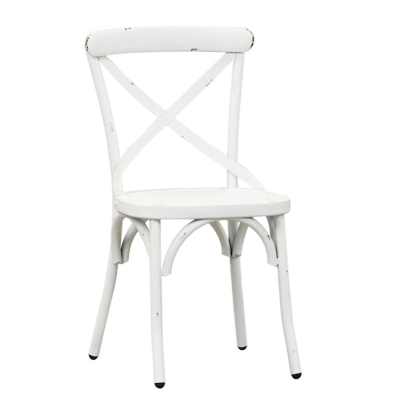 Chaise d'appoint à dossier en X en métal vieilli de la série Vintage - Blanc antique
