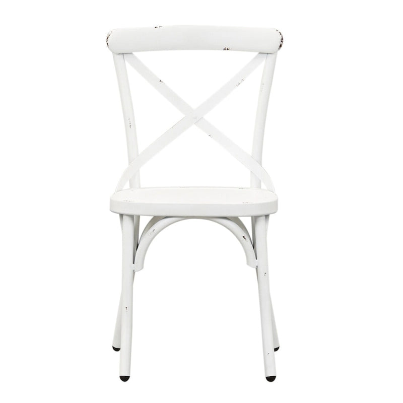 Chaise d'appoint à dossier en X en métal vieilli de la série Vintage - Blanc antique