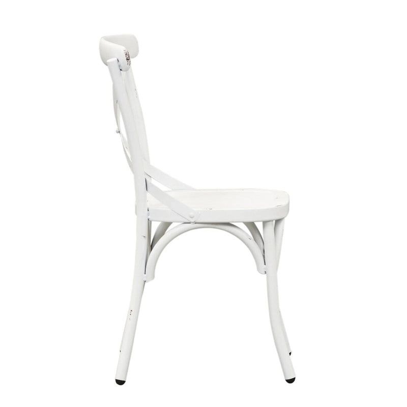 Chaise d'appoint à dossier en X en métal vieilli de la série Vintage - Blanc antique