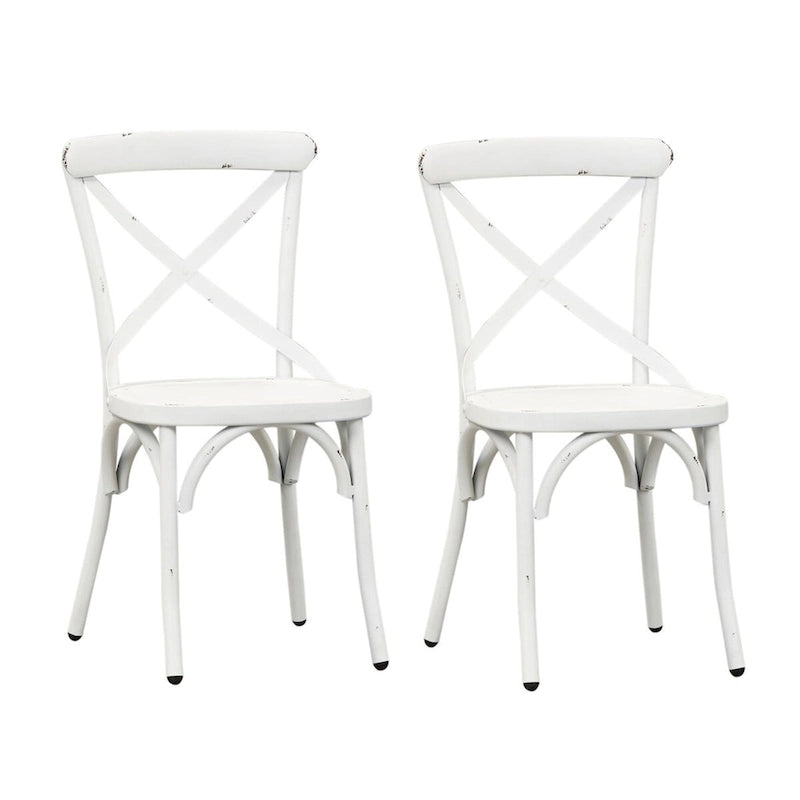 Chaise d'appoint à dossier en X en métal vieilli de la série Vintage - Blanc antique