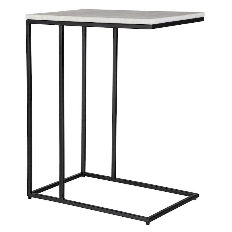 Table d'appoint en métal noir et marbre blanc
