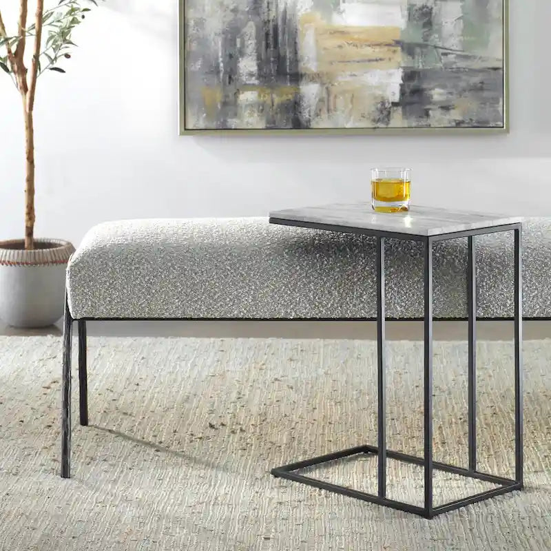 Table d'appoint en métal noir et marbre blanc