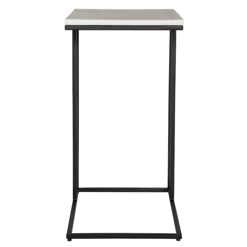Table d'appoint en métal noir et marbre blanc