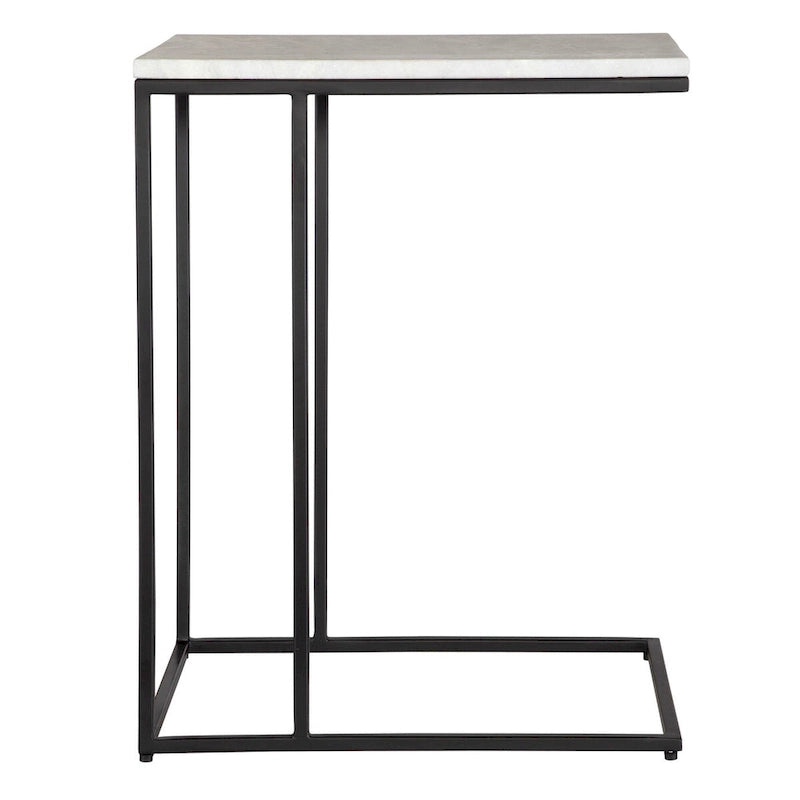 Table d'appoint en métal noir et marbre blanc