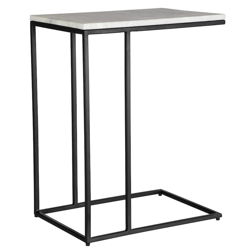 Table d'appoint en métal noir et marbre blanc