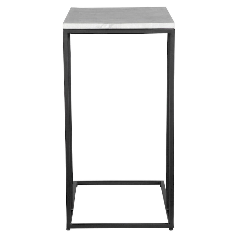Table d'appoint en métal noir et marbre blanc