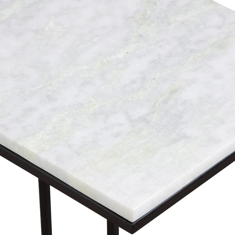 Table d'appoint en métal noir et marbre blanc