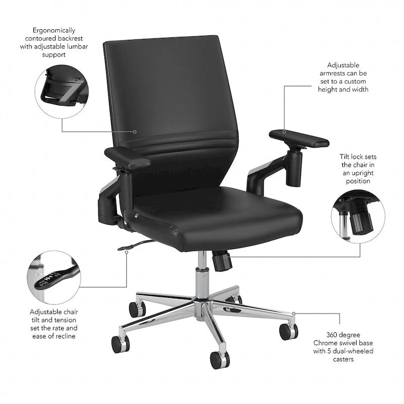 Fauteuil de bureau en cuir à dossier mi-haut