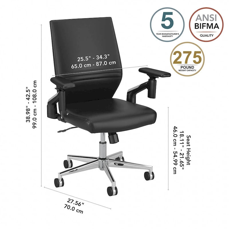 Fauteuil de bureau en cuir à dossier mi-haut
