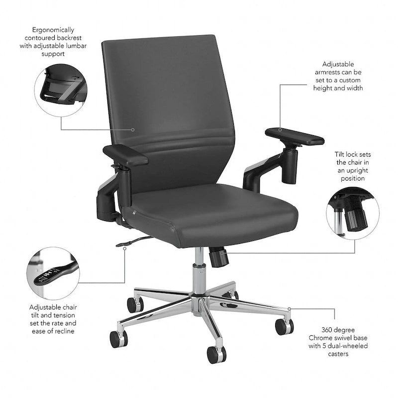 Fauteuil de bureau en cuir à dossier mi-haut