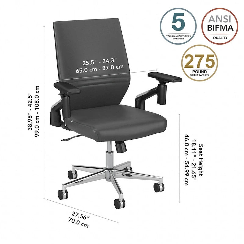 Fauteuil de bureau en cuir à dossier mi-haut