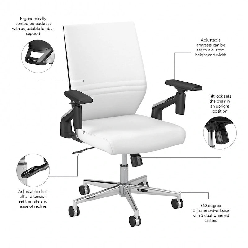 Fauteuil de bureau en cuir à dossier mi-haut