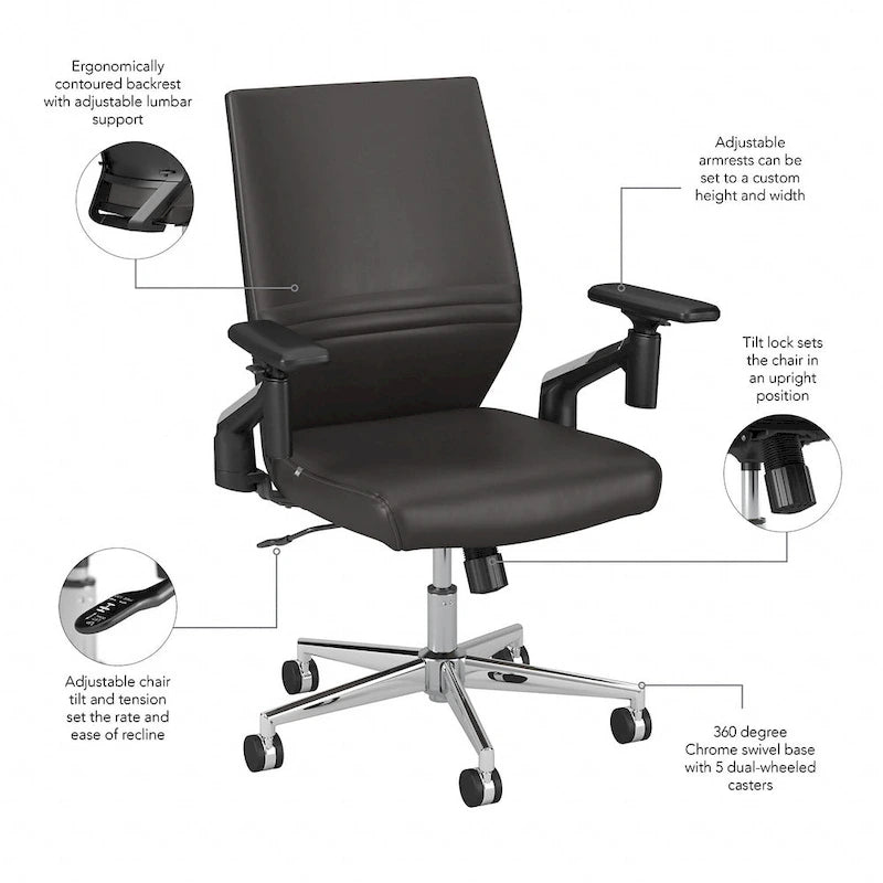 Fauteuil de bureau en cuir à dossier mi-haut